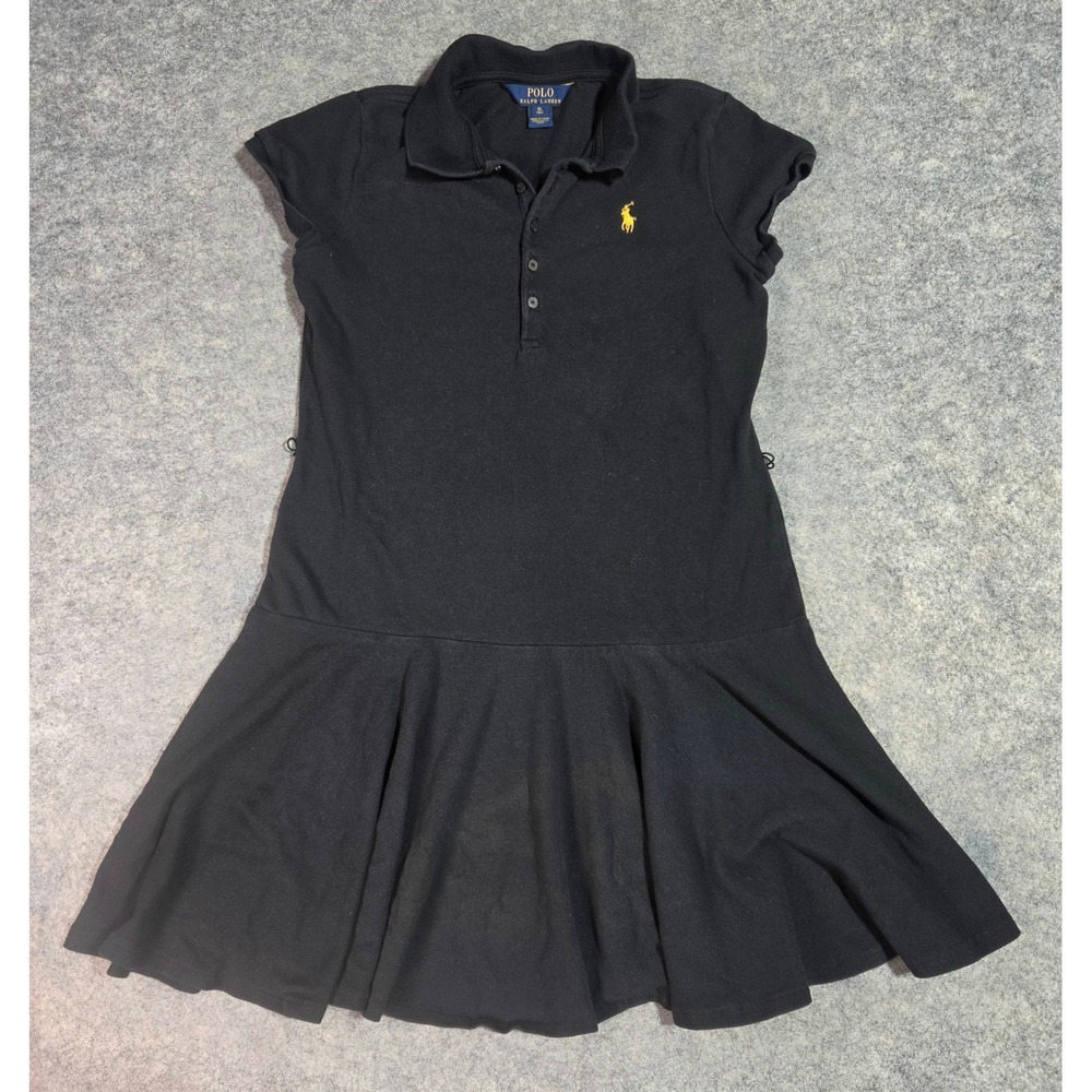 Polo Ralph Lauren Girls Black Cotton Piqué Drop Waist Polo Dress XL 16